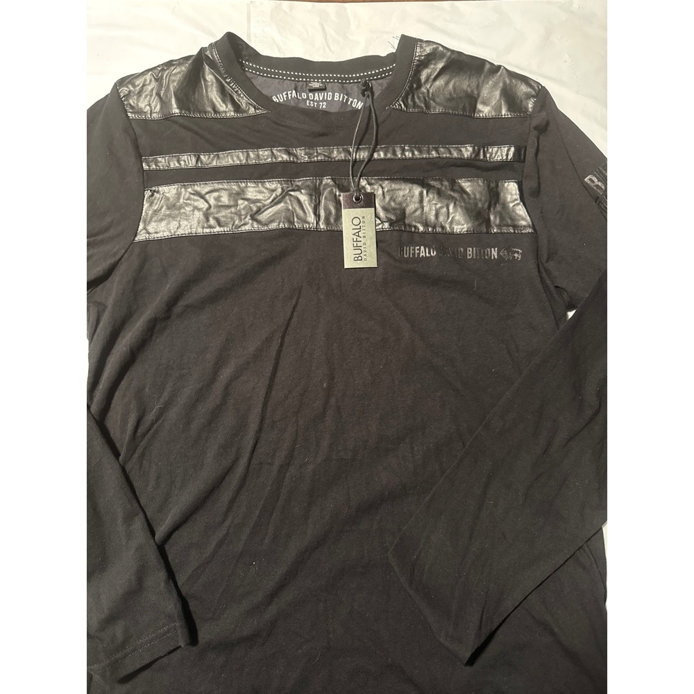 Buffalo David Bitton Mens Black Long‎ Sleeve Shirt Faux Leather Trim